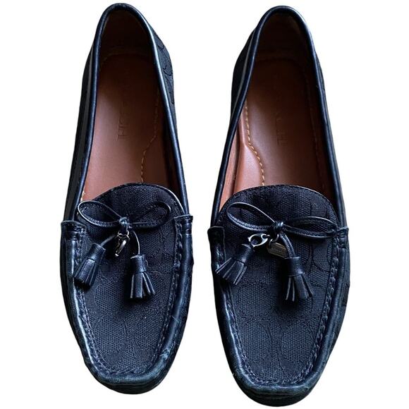 COACH Signature C Loafers Black Leather Driving Moccasin Women's 6.5 B Classic - Picture 2 of 16